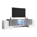 Meuble tv 180x40x46. 5cm blanc et gris avec �clairage led bluetooth support pour t�l�viseurs 60 � 70 ...