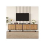 Meuble tv 180x40x50 cm bois naturel et noir 4 portes de rangement grand plateau pour tv 80 pieds m�tal ...