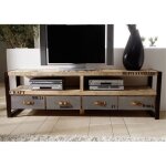 Meuble tv 196x40cm - bois massif de manguier brut - fer et bois imprim - factory #130