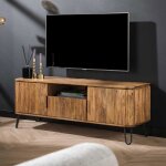 Meuble tv 2 portes 1 tiroir 135x40x50 cm en manguier - kiry