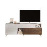 Calicosy - meuble tv 2 portes 1 tiroir et 2 niches l180 cm - mala - blanc laqué / bois foncé - blanc ... Calicosy - meuble tv 2 portes 1 tiroir et 2 niches l180 cm - mala - blanc laqué / bois foncé - blanc ...