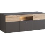 Meuble tv 2 portes 150cm bicolore bois clair et gris - marbella