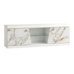 Meuble tv 2 portes 2 niches laqu� blanc et imitation marbre - etolis