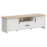 Meuble tv avec 2 portes et un tiroir coloris blanc pin andersen / ch�ne clair - longueur 160 x profondeur ...
