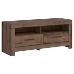 Meuble tv avec 2 tiroirs et une �tag�re coloris ch�ne marron fonc� - longueur 140 x profondeur 45 x hauteur ...
