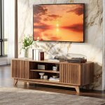 Meuble tv 2 tiroirs 2 portes lowboard 150 cm de large noyer
