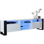 Meuble tv 200 cm lovy led blanc mat et blanc laque - style industriel