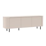 Meuble tv 3 portes finition laqu� beige design coins arrondis pieds m�tal noir - lyna