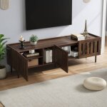 Meuble tv 3 portes - convient aux t�l�viseurs de 65 pouces placage noyer design ajour� 160�40�47 cm mdf ...