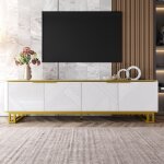 Meuble tv avec 4 portes design unique texture g�om�trique meuble bas avec poign�es dor�es et pieds dor�s160 ...