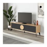 Calicosy - meuble tv 4 portes avec pieds en mtal l180 cm - vae - chne clair / gris - chne clair / ...