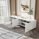Meuble tv 4 portes pour t�l� jusqu� 80 meuble bas salon / chambre avec pieds ronds 170�38�44 cm blanc ...
