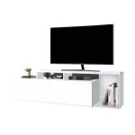 Meuble tv 50 pouces - actual diffusion - 2 abattants - 6 niches - blanc - l 164 x h 46. 5 cm