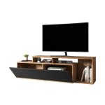 Meuble tv 50 pouces 2 abattants noir et ch�taignier l 164 h 46. 5 p 37. 5 cm - l 164 x l 37. 5 x h 46. ...