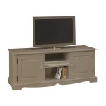 Meuble tv 60 pouces taupe style anglais 2 portes 6 niches 142. 4 x 55. 5 x 46 cm - l 142. 4 x l 46 x ...