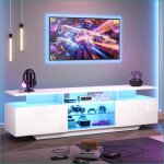 Meuble tv 70 pouces - led app - 2 armoires - 8 espaces rangement - blanc