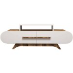 Meuble tv en agglom�r� blanc et noyer 145 cm