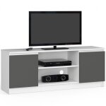 Meuble tv - akord - blanc - 140 cm - 2 portes - gris graphite - 2 �tag�res