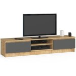 Meuble tv akord - ch�ne artisan - 160 cm - 2 portes - gris graphite mat - 2 �tag�res