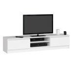 Meuble tv pour salon akord blanc 160 cm 2 portes fa�ade blanche 2 �tag�res 160x40x33 cm
