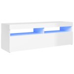 Meuble tv - akozon - 120x35x40 cm - blanc brillant - lumi�res led rvb - montage n�cessaire