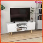Meuble tv - akozon - 8041 - 120 x 34 x 50 cm - 2 portes 2 niches - scandinave blanc