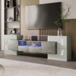 Meuble tv armoire tv lgante avec clairage led tiroir meuble de salon blanc et gris 200 x 30 x 607cm ...