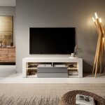 Meuble tv - selsey - bianko - 140 cm - blanc mat / gris brillant - led - style moderne Meuble tv - selsey - bianko - 140 cm - blanc mat / gris brillant - led - style moderne