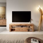 Meuble tv / banc tv - bianko - 140 cm - chne lancaster - avec led - style moderne - tablettes en verre ...