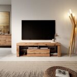 Meuble tv / banc tv - bianko - 140 cm - chne lancaster - sans led - style moderne - tablettes en verre ...