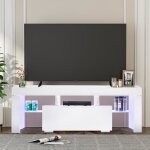 Meuble tv - banc tv avec lumire de led - avec un tiroir - 130 x 35 x 45 cm - blanc