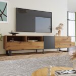 Meuble tv - dreammespace - banc tv moderne - 2 portes - 2 tiroirs - 180 x 38 x 50 cm
