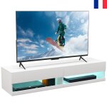 Meuble tv banc tv mural suspendu led style contemporain - placards avec 2 portes battantes et 2 passe ...