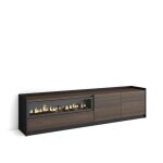 Meuble tv banc t�l� 207x37x50cm pour les tv jusqu� 80 chemin�e �lectrique ch�ne fonc� et noir rf4377