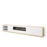 Meuble tv banc t�l� 310x37x50cm pour les tv jusqu� 80 chemin�e �lectrique blanc et ch�ne soft rf4335