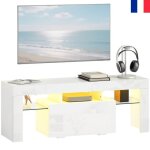 Meuble tv meuble banc tv t�l� avec �clairage led rgb haute brillance �tag�res en verre tremp� 120x34x45cm ...