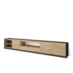 Meuble tv banc t�l� grand espace de rangement 310x37x50cm pour les tv jusqu� 80 ch�ne et noir rf4358