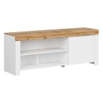 Meuble tv meuble bas avec 1 porte et 5 niches coloris blanc / ch�ne wotan - longueur 156 x profondeur ...