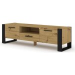 Meuble tv bas 160 cm couleur ch�ne artisan nuka commode tv hi - fi table