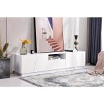 Meuble tv bas 170 cm blanc style patchwork biseaut� avec 2 casiers et 1 tiroir finition brillante pour ...