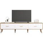 Meuble tv bas boistable tv - salon chambre � coucher bois clair finition vintage grain portes blanches ...