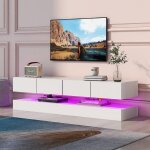 Meuble tv bas brillant avec �clairage led moderne - avec tiroirs - pour t�l�viseur de 155 cm - contr�le ...