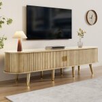 Meuble tv bas ch�ne 175x38x45cm ? portes coulissantes support tv fixation murale design unique rangement ...