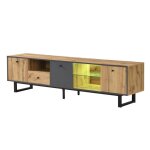 Meuble tv bas avec �clairage led et s�paration en verre - style contemporain bicolore bois et gris anthracite ...