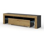 Meuble tv bas emu 162 cm avec tagres (noir mat et chne artisan avec led)
