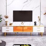 Meuble tv bas led avec 4 tiroirs - moderne avec deux portes - table tv pour salon et salle � manger - ...