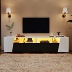 Meuble tv bas moderne 180 cm blanc et noir avec led meuble tv design laqu� avec rangements pour salon ...