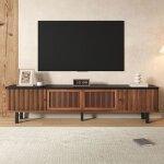 Meuble tv bas moderne 190 cm avec portes coulissantes et grillag�es poign�es en fer rangement pour salon ...