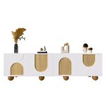 Meuble tv bas - moderne - blanc et bois - 4 portes et rangements pour salon