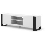 Meuble tv bas mondi 158 cm hi - fi commode avec pieds noirs blanc mat Meuble tv bas mondi 158 cm hi - fi commode avec pieds noirs blanc mat